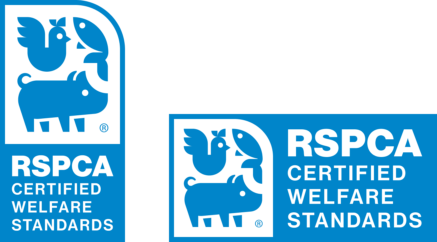 Graphic showing both primary and secondary versions of the RSPCA Certified Welfare Standards logo